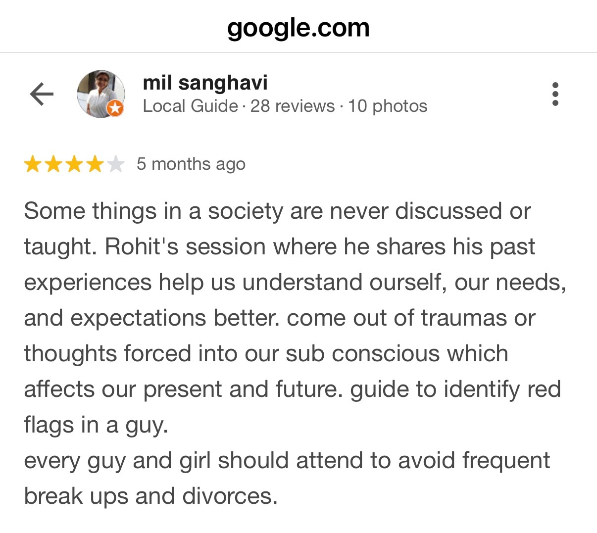 Five star Google review from client praising Rohit J Bhandarii 17
