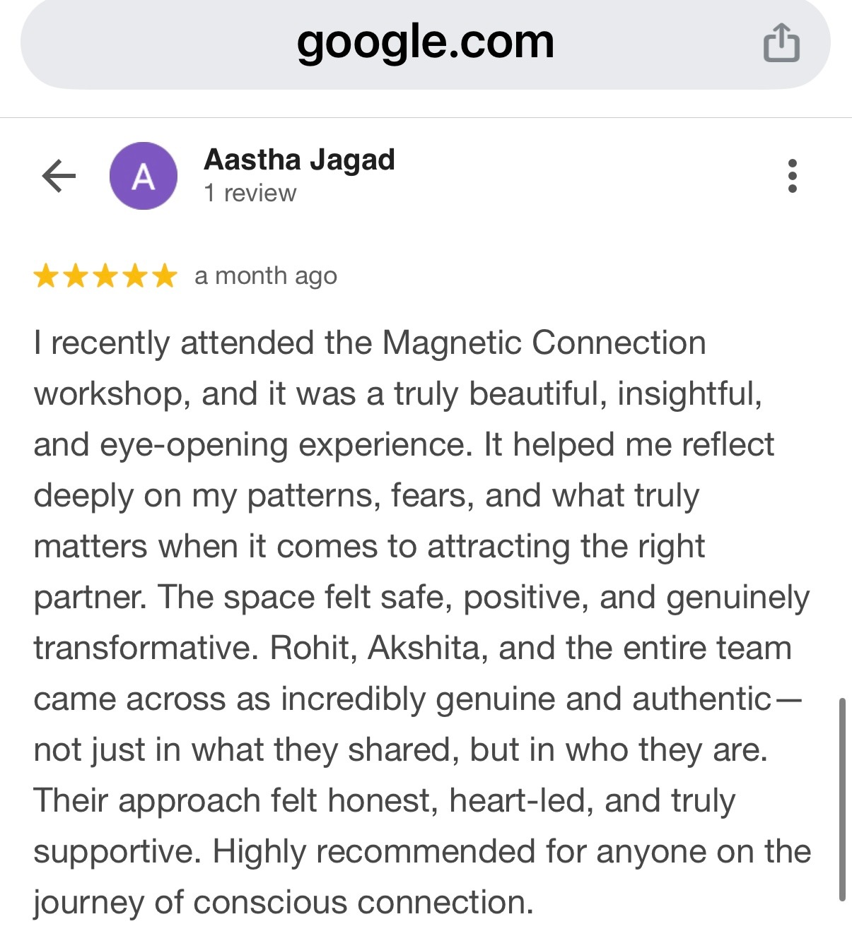 Five star Google review from client praising Rohit J Bhandarii 19