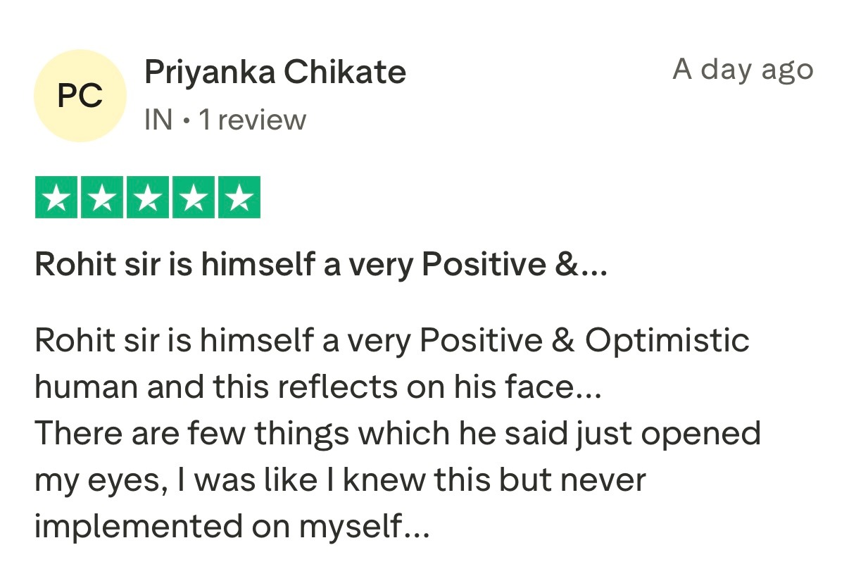 Five star Trustpilot review from client praising Rohit J Bhandarii 1