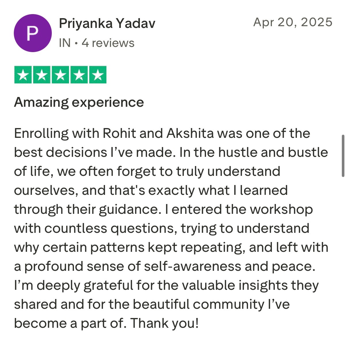 Five star Trustpilot review from client praising Rohit J Bhandarii 16