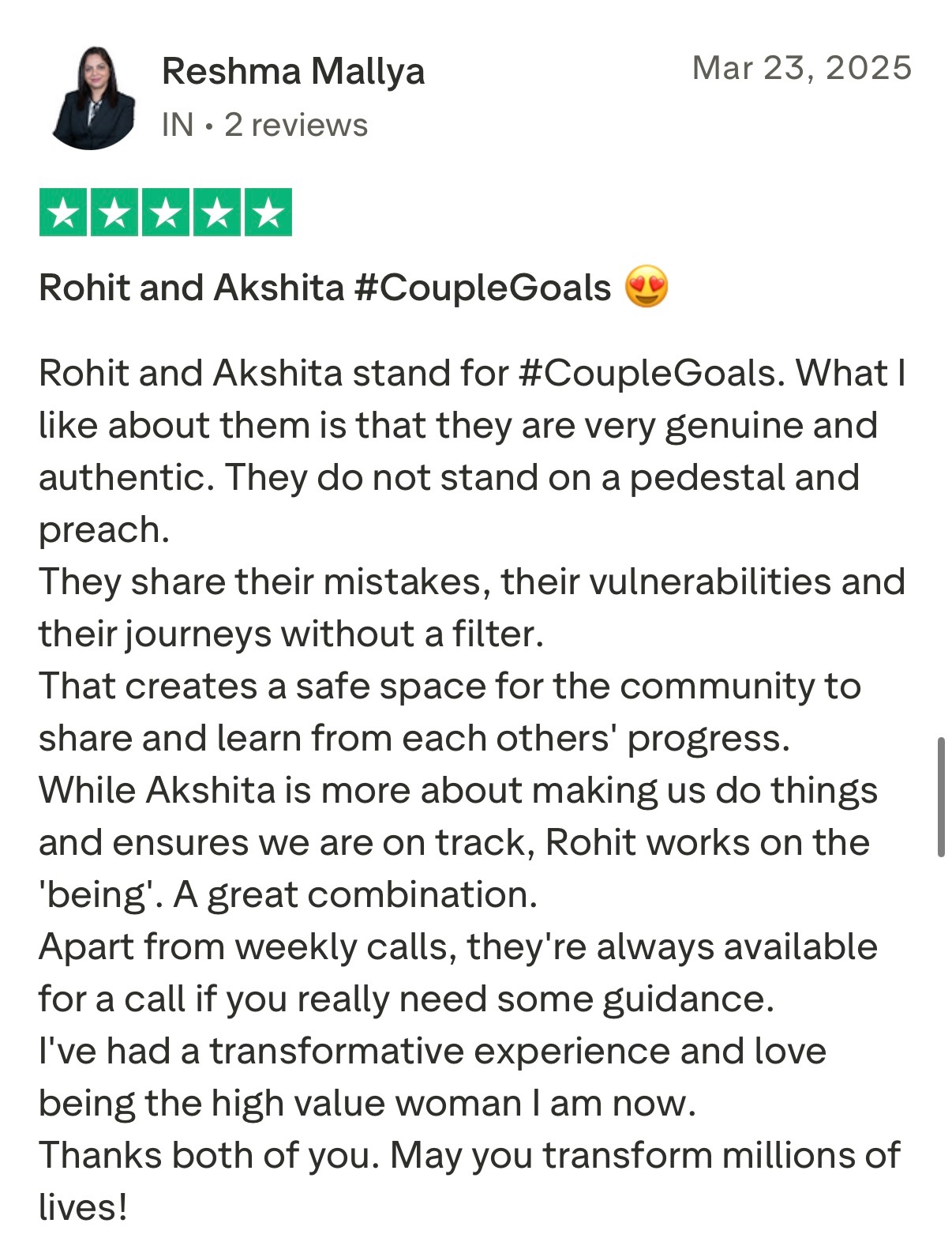 Five star Trustpilot review from client praising Rohit J Bhandarii 31