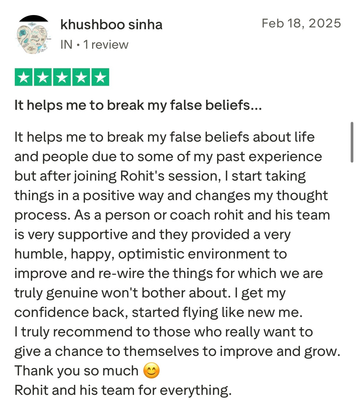 Five star Trustpilot review from client praising Rohit J Bhandarii 32