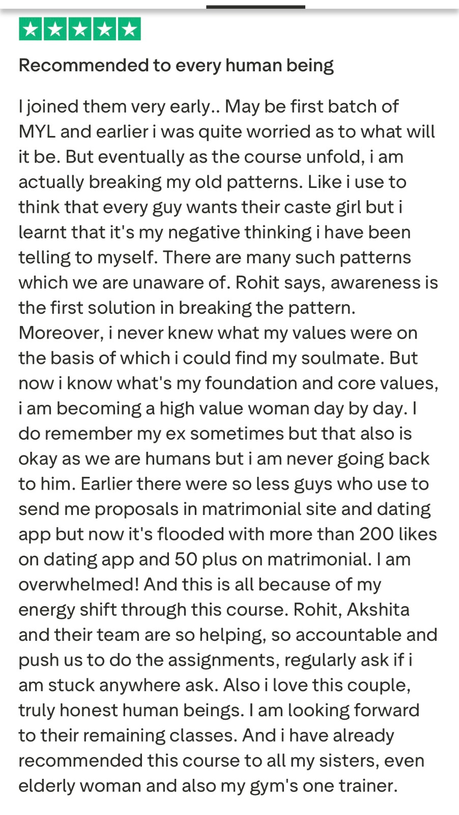 Five star Trustpilot review from client praising Rohit J Bhandarii 35